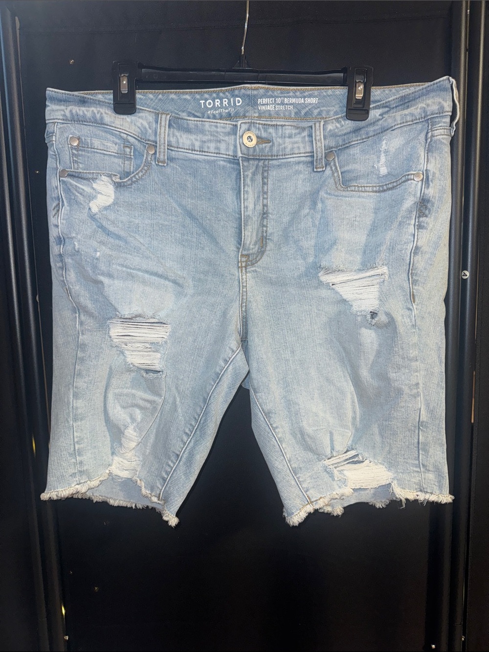 torrid Light Blue Distressed Denim Bermuda Shorts